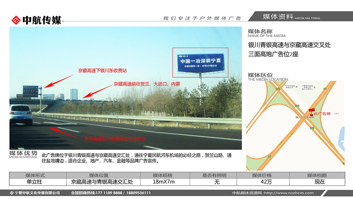 銀川青銀高速與京藏高速交叉處三面高炮廣告位2座