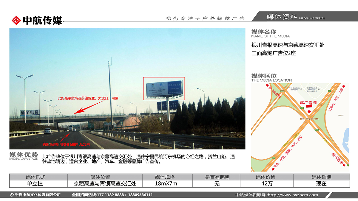 銀川青銀高速與京藏高速交彙處三面高炮廣告位2座