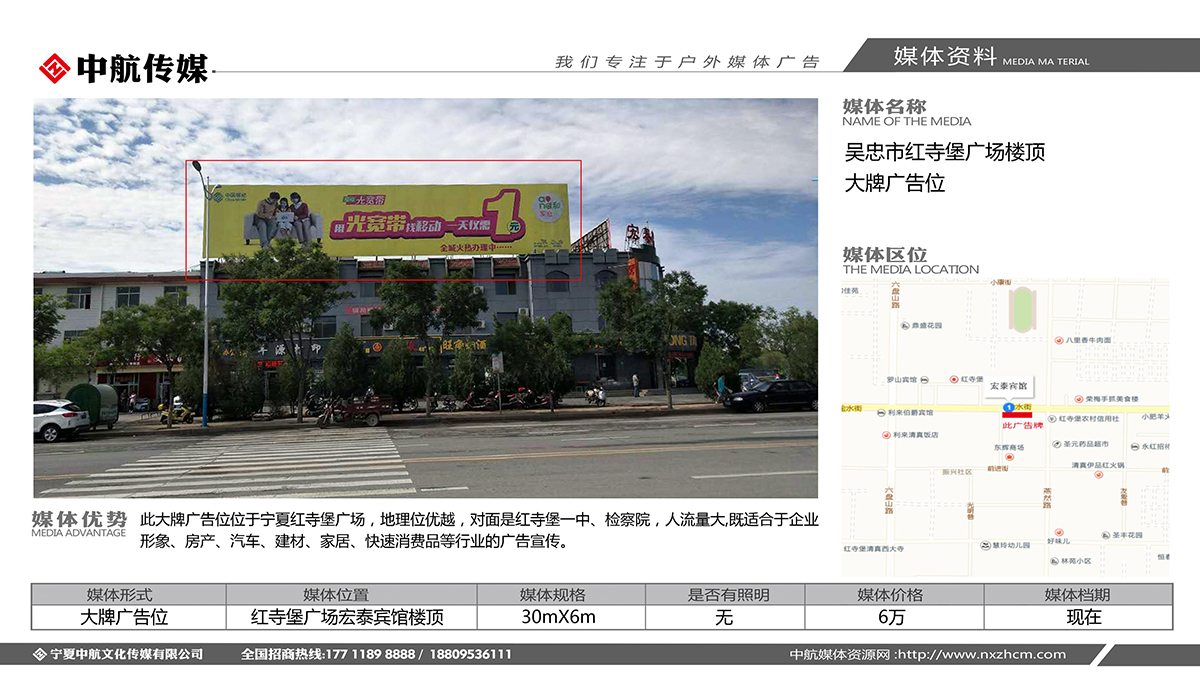 吳忠市紅寺堡廣場樓頂大(dà)牌廣告位